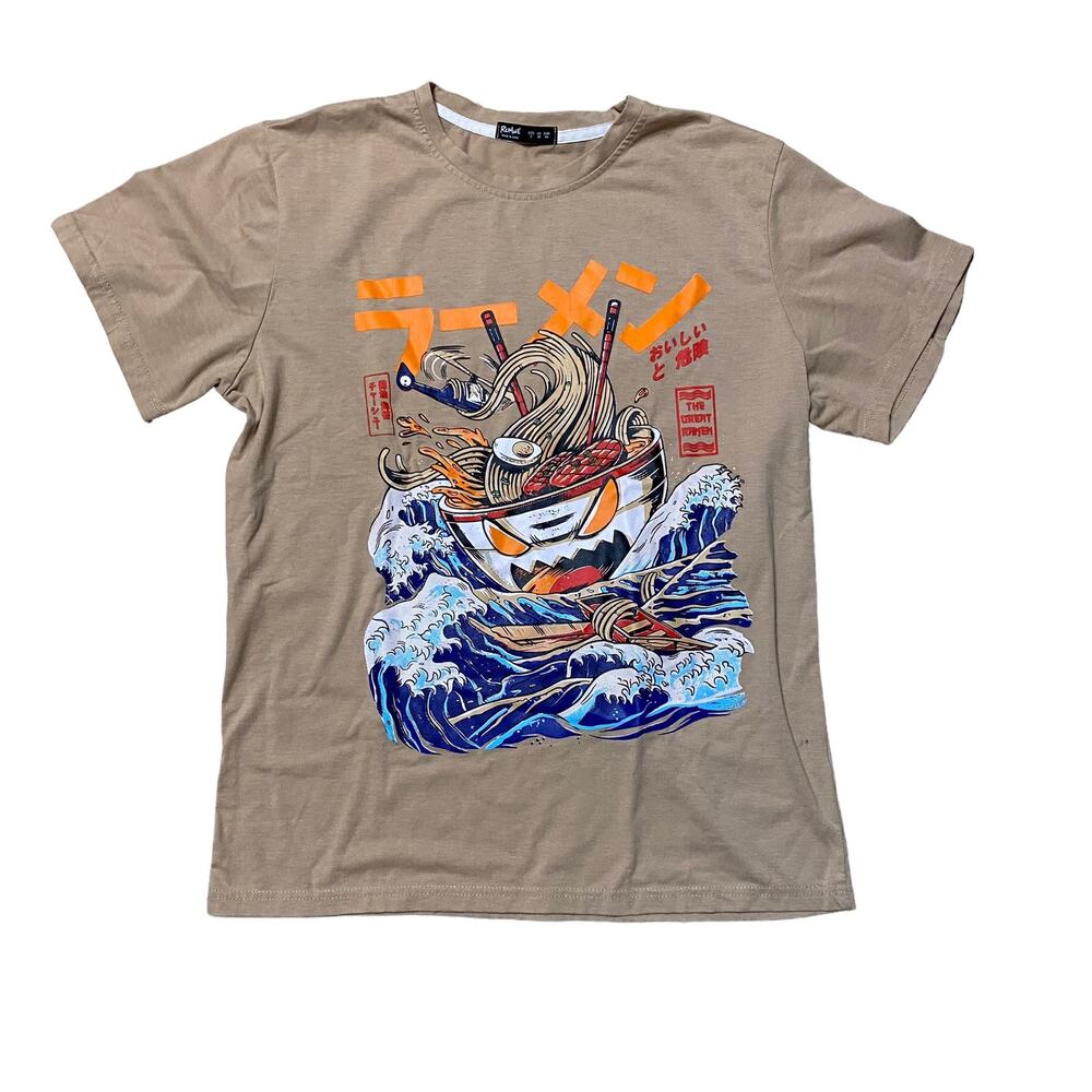 Rumwe The Great Ramen Graphic Short Sleeve T-shirt size Small Tan/Brown
